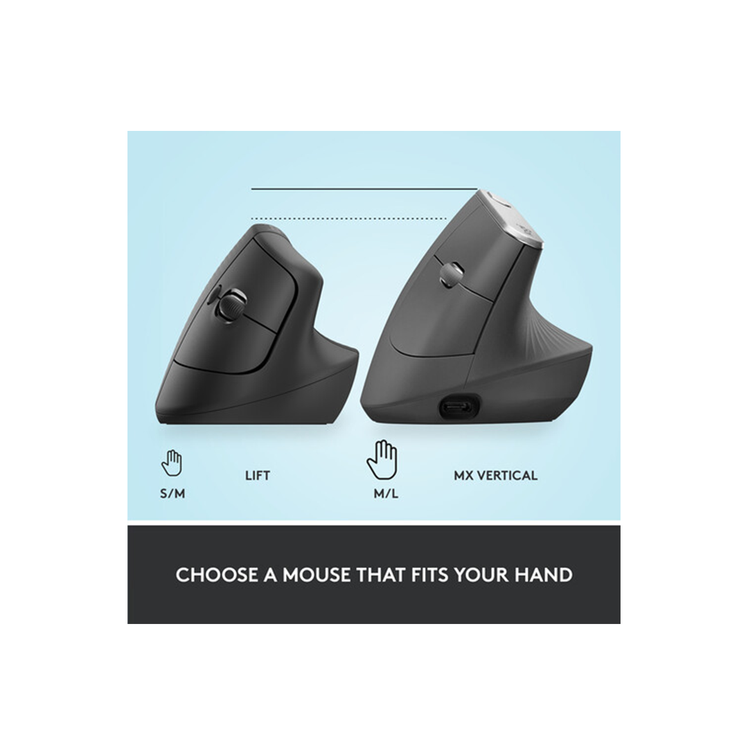 Logitech Lift Vertical Ergonomic Wireless Mouse - Graphite in Qatar Logitech Lift Vertical Ergonomic Wireless Mouse - Graphite in Qatar